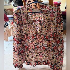 LOFT Women's Vibrant Floral Blouse - Red, Pink, Black